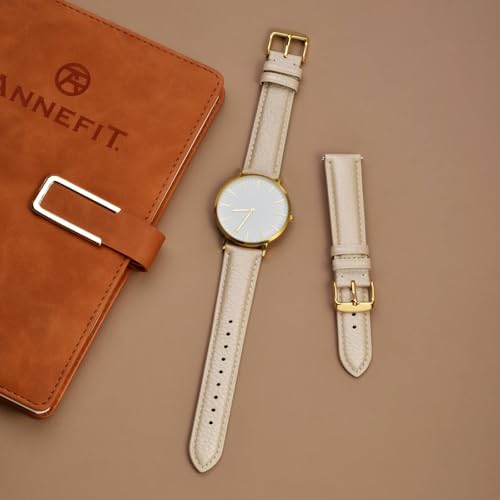 Image of ANNEFIT Watch Band 14mm, Quick Release Textured Padded Leather Straps with Gold Buckle for Men and Women (Gold)