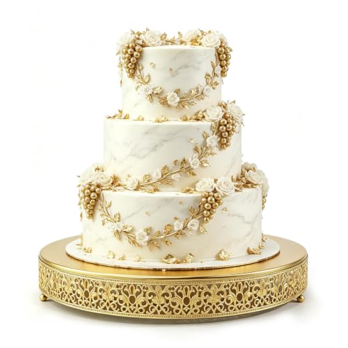 FEICTPOX Cake Stand, Metal Round Cupcake Dessert Stand Cake Display Holder Cookies Fruit Serving Tray Decor for Wedding Party Birthday Baby Showers Anniversary (18 in, Dark Gold)