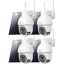 Security Camera Wireless Outdoor, 2K Solar Security Camera,Battery Powered 360PTZ 4Pack with 128GB SD Cards