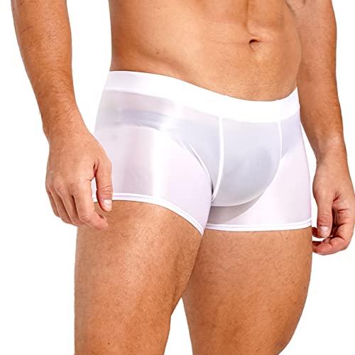 FEESHOW Men Oil Shiny Underwear Swim Trunks Glossy Shorts Elastic Low Rise Boxer Briefs Underpant3