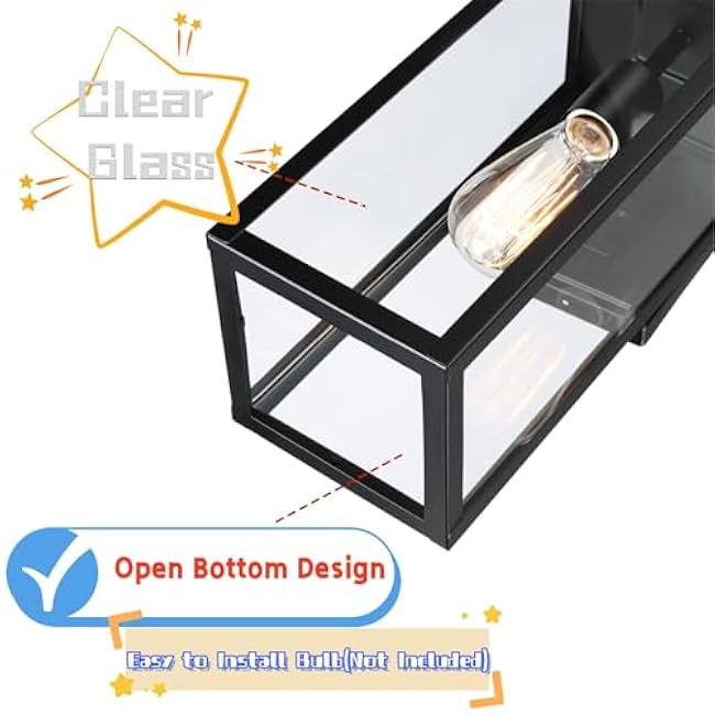 WISBEAM 17.75in Large Size Dusk to Dawn Wall Sconce for House, Black Outdoor Wall Lantern, Modern Porch Lights Outdoor, Metal Construction with Clear Glass, 1 Pack