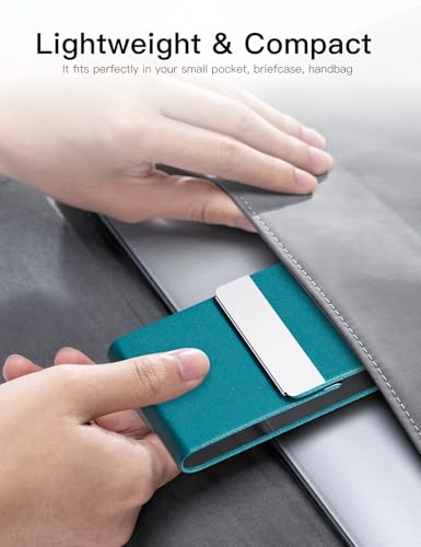 Image of Padike Professional Business Card Holder PU Leather Business Card Case Name Card Holder Slim Metal Pocket Card Holder with Magnetic Shut (Y-Blue green)