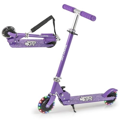 KOMFOTTEU Patinete Infantil 2 Ruedas LED (con Soporte y Correa, Violeta)