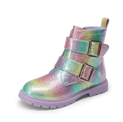 Dream Pairs Girls Boys Glitter Ankle Boots Side Zipper Combat Shoes With Buckles Toddler/Little Kid/Big Kid,Size 13 Little Kid,Rainbow,Sdbo2415K cover