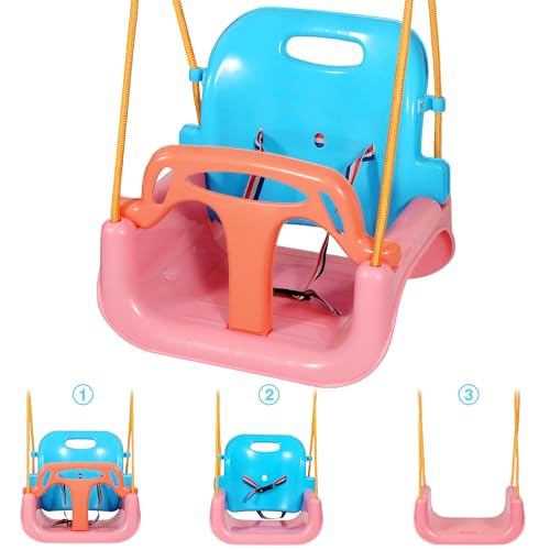 Image of RedSwing 3-in-1 Baby Swing Seat, Toddler Swings, Anti-Flip Snug & Secure Detachable Infants to Teens Kids Swing Seat for Outside Playground, Pink Orange Blue