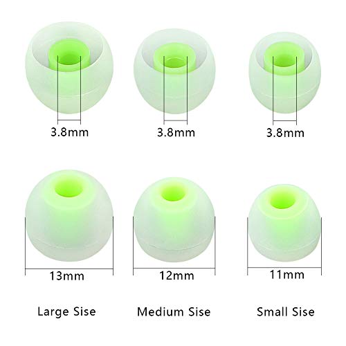 Image of Earbuds Replacement Tips Silicone Earbud Tips Ear Gels Fit for Inner Hole from 3.8mm - 5.1mm Earphones 9 Pairs S /M /L Clear Green