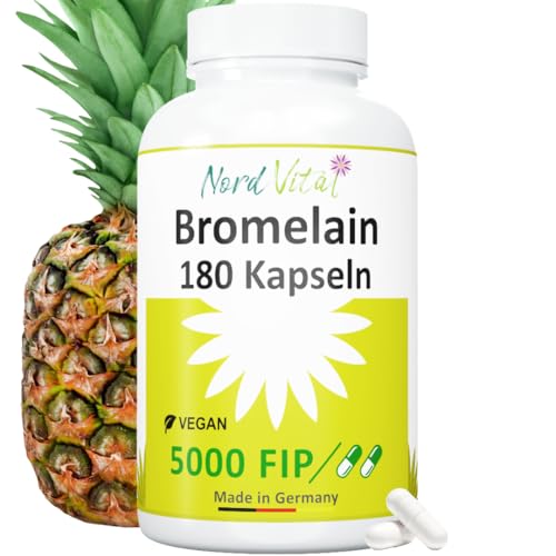 Bromelain Hochdosiert Kapseln - 180 Tabletten - 1000 mg pro Tagesdosis - Natürliches Ananas enzym Extrakt - vegan | Nord Vital - in Deutschland hergestellt