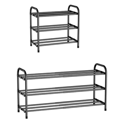 Étagère à Chaussures 3 Niveaux, Rangement Chaussure Extensible, Meuble a Chaussure Métal Réglable de 45 à 80 cm, pour Entrée, Couloir, Garage, Placard, Noir