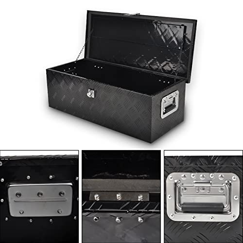 8Sc82 30 Inch Black Aluminum Tool Box 5 Bar Tread Chest Box Flatbox For Truck Car Outdoor Trailer Pickup Underbody Rv Atv Storage Bed Toolbox Organizer W/Lock Side Handle And Keys (30''X13''X10'') #TOP4
