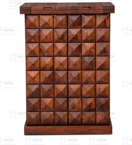 Image of Credenza Elegant Wooden Bar Cabinet | Home Bar Furniture with Storage | Wine Rack with Drawer | Ideal for Living Room in Honey Finish