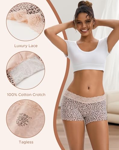 INNERSY Women's Lace Underwear Cotton Soft Boyshorts Panties Boxer Briefs 3-Pack3