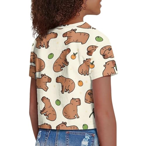 Image of Girls Fashion Crewneck Tee Shirts Casual Short Sleeve Crop Top Summer Outfits 5-14 Years Old