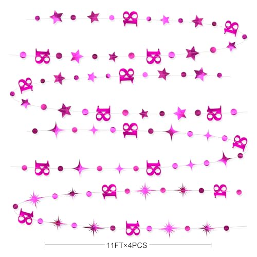 Image of Hot Pink 18th Birthday Decorations Number 18 Circle Dot Twinkle Star Garland Metallic Streamer Banner Backdrop for Girls Happy 18th Birthday Time to Adult Cheers to 18 Years Old Anniversary Party