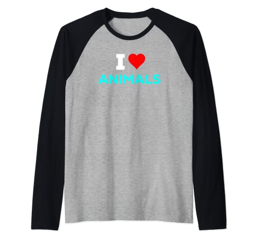 Funny Cute I Heart Love Animals Cian Teal Blue Camiseta Manga Raglan