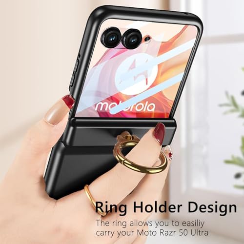 Image of Kapa Magnetic Hinge and Ring Back Cover for Motorola Razr 60 Ultra | Ultra Thin Shockproof Slim Hard Protective Case (Black)