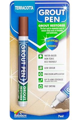 Grout Pen Tile Paint Marker: Waterproof Grout Paint, Tile Grout Colorant and Sealer Pen - Terracotta, Narrow 5mm Tip (7mL)