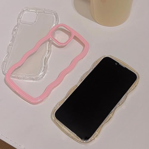 Image of MIDOS Back Cover Compatible with iPhone 15, Cute Curly Wave Frame Clear Case for Girls Women, Transparent Soft Silicone TPU Bumper Shockproof Protective Cover for iPhone 15 (Pink)