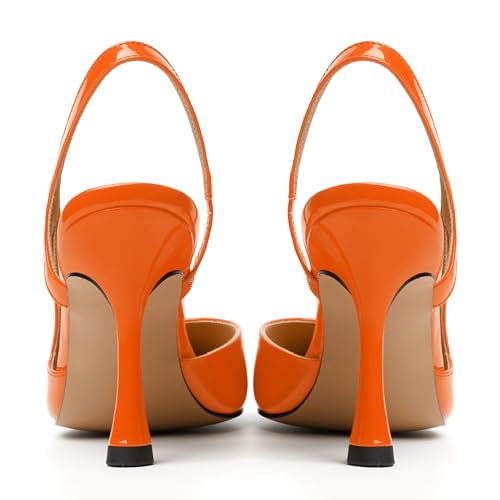 JUSTDANNI Womens Patent Slingback Elastic Pointed Toe Sexy Evening Fashion Stiletto High Heel Pumps Shoes 3.3 Inch4