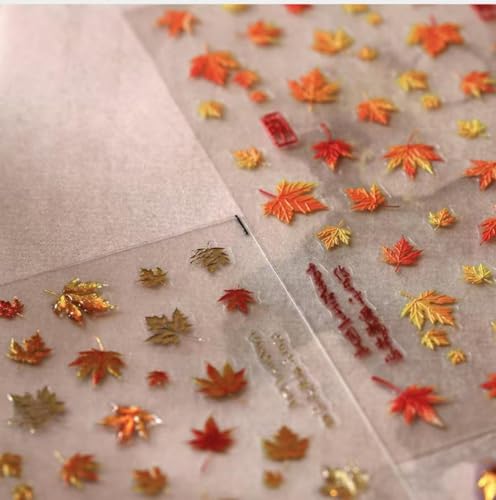 Image of Maple Leaf Nail Stickers Fall Nail Art Decals with Design 5D Embossed Self Adhesive Autumn Leaf Nails Decals for Nails Art Thanksgiving Nail Decoration Fall Nails Supplies for Women DIY Manicure