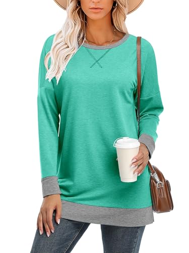BETTE BOUTIK Women's Drop Long Sleeve Sweatshirts Casual Crewneck Tunic Tops Sweartshirts With Side Slits S-3XL