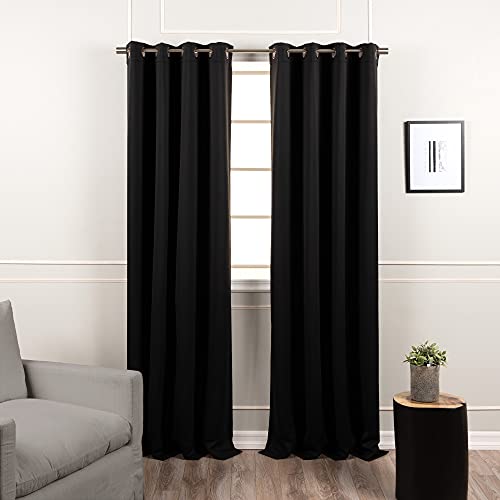 Best Home Fashion Thermal Insulated Blackout Curtains - Antique Bronze Grommet Top - Black - 52"W x 90"L - (Set of 2 Panels)