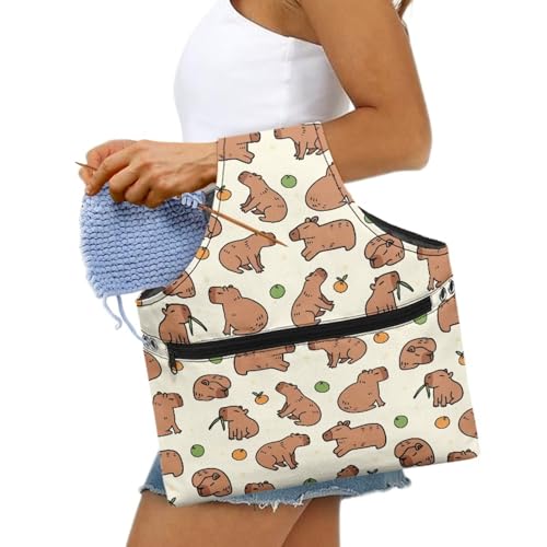 Image of KUIFORTI Yarn Bag Capybara Knitting Bag Crochet Bag, Yarn Storage Bag Organizer Travel Wrist Bag, Yarn Tote Bags for Crocheting on The Go Large Size