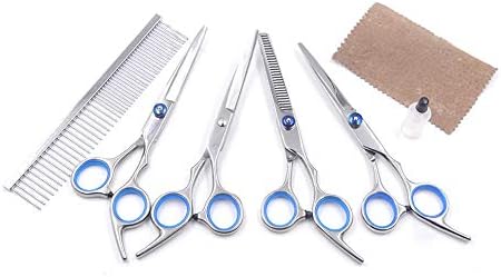Yontree 4 Pcs Cat & Dog Grooming Scissors Set Trimming Kits for Straight/Curved Shears with Comb Stainless Steel