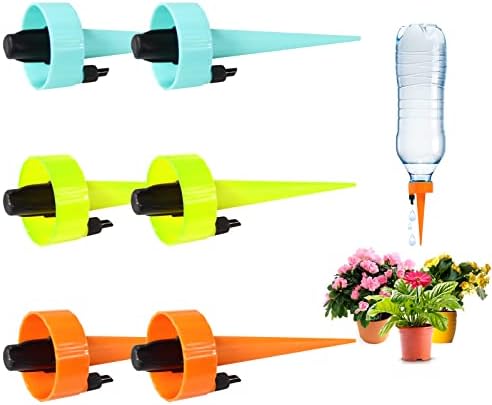 Ohayooz Self Watering Spikes Auto Plant Watering Devices, Drip Irrigation System with Adjustable Control Valve Switch Design, Vacation Automatic Plant Watering Stakes for Outdoor Indoor Plants Use, Pack of 6