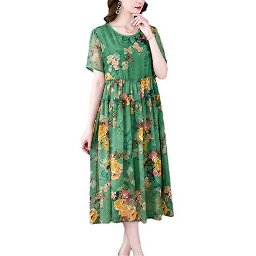 Robe mi-longue en soie véritable avec col en V imprimé floral M