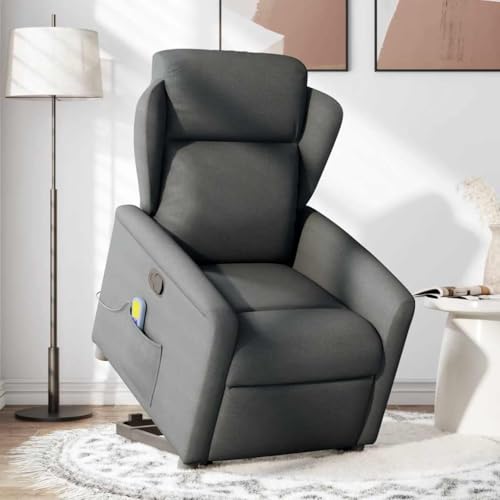 Mimdixy Sillón tapizado Sillón de TV Sillón de Masaje,Sillón de masaje con ayuda para levantarse Tela Gris Oscuro,Para Sala de Estar Dormitorio Cine en Casa,Rápido De Instalar