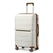 British Traveller Reisekoffer Groß Koffer Trolleys Groß Hartschalenkoffer 100% PP Handgepäck Koffer mit 8 Spinnerräder Rollkoffer 76 * 49.2 * 31cm Suitcase TSA-Schloss Neu Beige