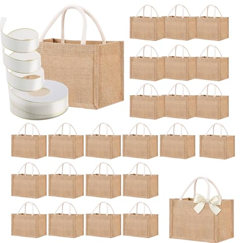 24 Pcs Burlap Tote Bags with Handles, Waterproof, 9x6x5 in