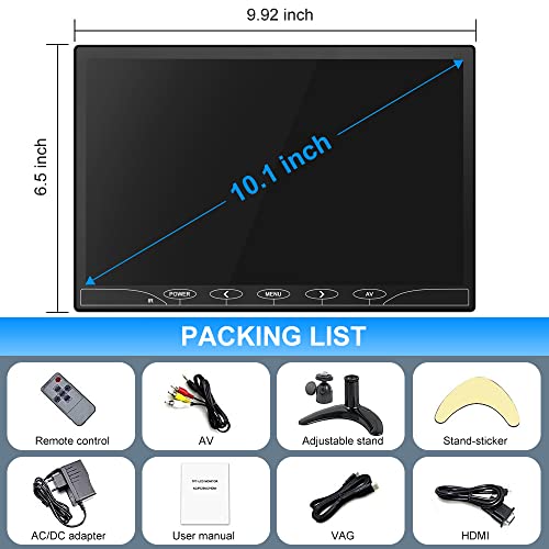 10.1 Pulgadas LCD Monitor, 1024x600 HDMI Pantalla con Control Remoto & Entrada de HDMI/Audio/VGA/AV/para PC,CCTV,DVR,DVD,Cámara de Seguridad