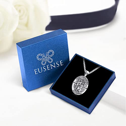 St Christopher Necklace 925 Sterling Silver St Christopher Medal For Men Saint Christopher Necklace For Women Oval St. Christopher Pendant Male St Christopher Medal Metal 24 Inch Chain Female Womens Saint Christopher Medallion #TOP4