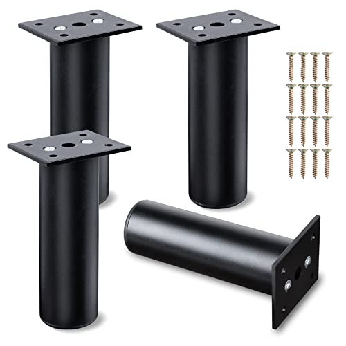 Niviy Patas redondas para muebles, 4 unidades, 120 mm, patas ajustables de aluminio para muebles, para armarios, aparadores, mesitas de noche, sofás, color negro, incluye clavos y placa de fijación Cover