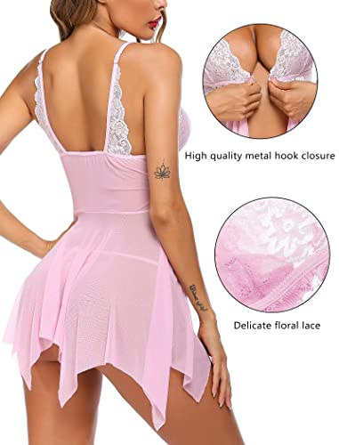 Image of Avidlove Women Lace Lingerie Front Closure Babydoll V Neck Nightwear Sexy Chemise Nightie