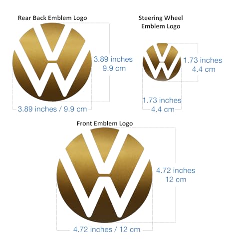 Image of IPG Decal Made for VW 2021 Passat Polo Tiguan Golf Rear /Front Emblem Logo Decals Stickers Set (4 Units) (Metallic Gold)