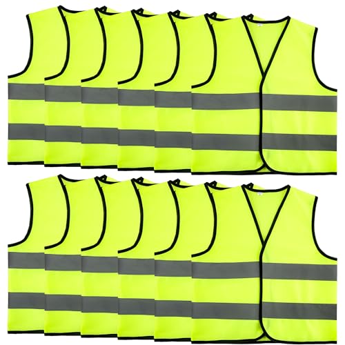 12 Pcs Kids Hi Vis Vest High Visibility Reflective Vest Bulk Child Hi Vis Safety Vests with Reflective Strips for Girls Boys Outdoor Activities (XL, 13-15 years(140-160 cm))