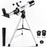 Telescopio per Bambini 360/50mm con Cercatore Refrattori Telescopi (Bianco)