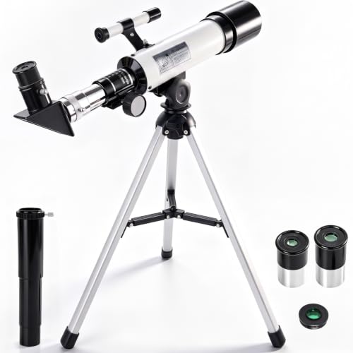 Telescopio per Bambini 360/50mm con Cercatore Refrattori Telescopi (Bianco)