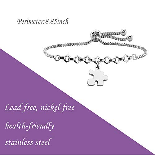 Lqri Autism Awareness Bracelet Autism Puzzle Piece Charm Adjustable Slider Bracelet Gift For Autistic Children Autism Mom Teacher Speech Language Pathologist (Slider Bracelet) #TOP6