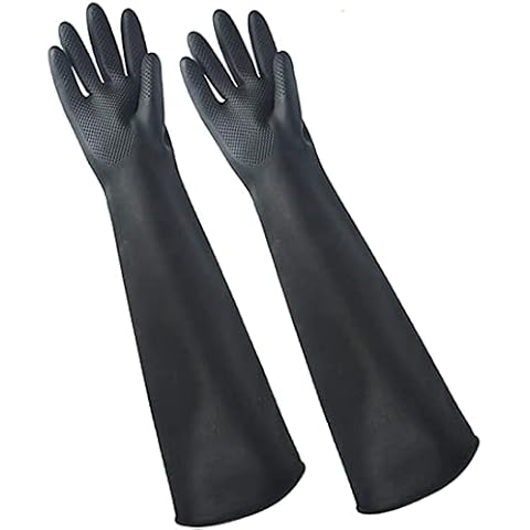 24 Inch /60CM Upgraded Latex Gloves Chemical Resistant Rubber PPE Industrial Safety Work Extra Long Gauntlets Gloves Black Heavy Duty Waterproof Gloves Garden Gloves, Resist Strong Acid Alkali and Oil Cover