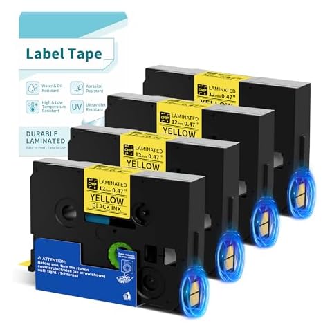 EazeID D210S Label Maker Tape Refills Replacement for TZe-631 Brother Label Maker Tape 12mm 0.47 Laminated Yellow TZE631 TZ Tape Compatible with Brother P-Touch Label Tape PTD210 PTH110, 4-Pack Cover