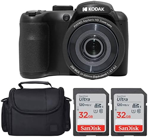 Kodak PIXPRO AZ255 Digital Camera + SanDisk 32GB Memory Card (2) + Digital Camera/Video Case (Black)
