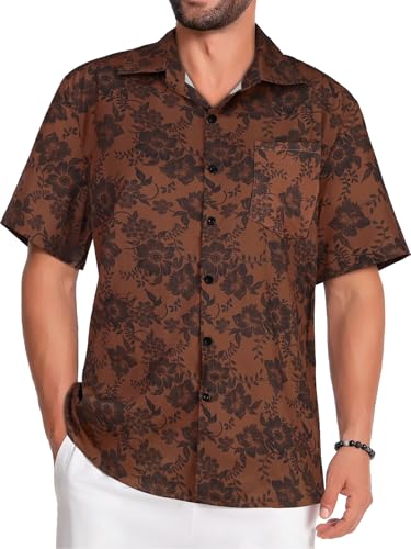 Image of Men Hawaiian Shirt Short Sleeve Summer Beach Button Down Shirts with Pocket