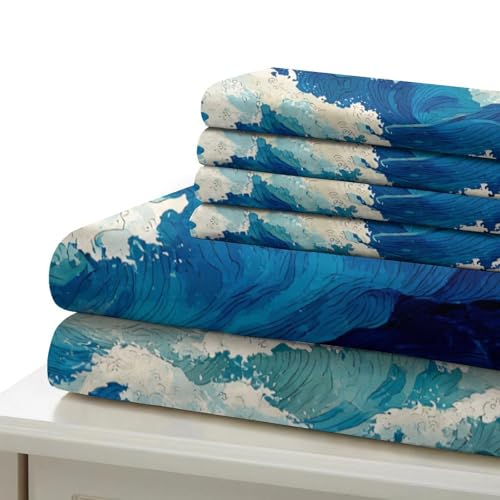 Parure de lit vagues océaniques housse de couette microfibre 200x200cm