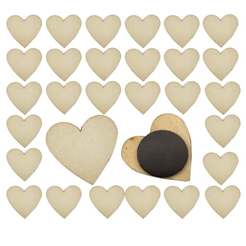 30 imanes decorativos de madera con forma de corazón