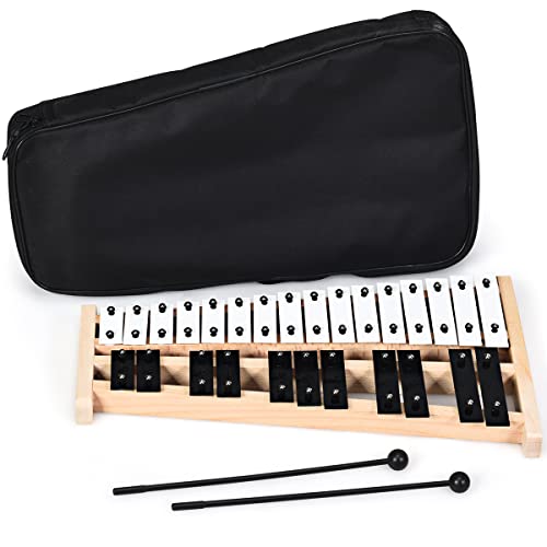 GLACER 27 Note Glockenspiel Xylophone, Professional Percussion Instrument with Wooden Base, 27 Aluminum Keys & 2 Mallets, Full-Size Portable Kit w/Carrying Bag for Adults, Kids