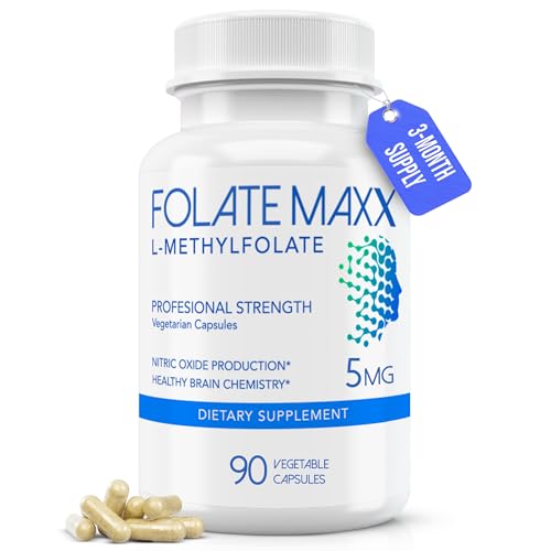 FolateMaxx L-Methylfolate 5mg 90 Capsules Doctor Formulated Methyl Folate Supplement for Women & Men High Potency 5-MTHF for Energy Mood & Focus Non-GMO Gluten-Free (3-Month Supply)