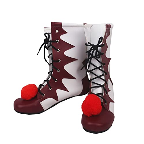 Plattson Red & White Mid-Calf Cosplay Boots Men Women Fashion Adult Party Role Play Footwear for Comic Con & Halloween (Male, 8)